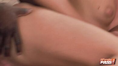 Lovely Laroche takes two massive black cocks in wild interracial 3some