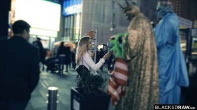 Blonde hottie Haley takes on a giant monster black cock in this hardcore scene