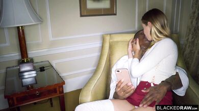 Blonde hottie Haley takes on a giant monster black cock in this hardcore scene