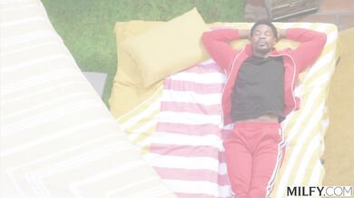 Horny blonde MILF surrender to a massive black cock under the sun in her private garden