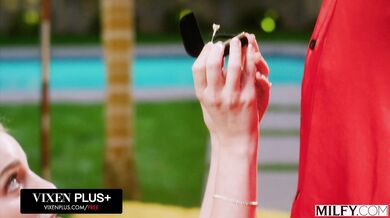 Horny blonde MILF surrender to a massive black cock under the sun in her private garden