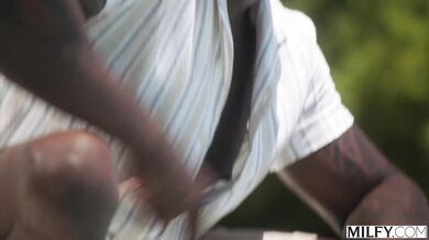 Millie Morgan handles a double dose of massive black wood as she gets drilled by two powerful studs